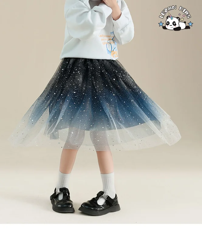 LEZONKIDS - Saia de Princesa com Lantejoulas Personalizáveis para Meninas, Saia de Malha, Saia de Tule Inchada, Vestido Tutu Plissado